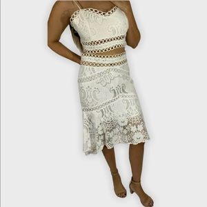 White Lace 2 Piece Crop Top Mid Skirt Set, Large